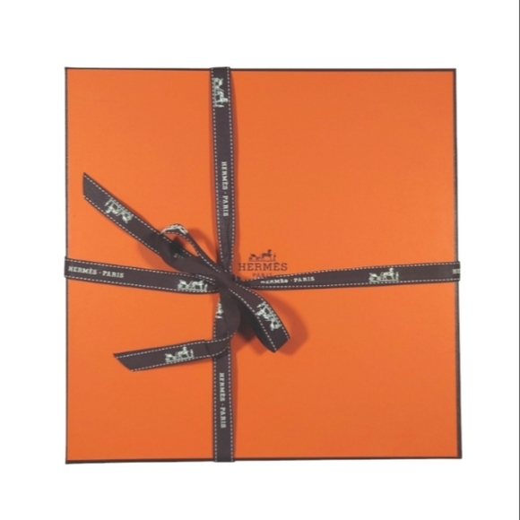 HERMES New Authentic Orange Square Scarf Gift Box with Brown Ribbon